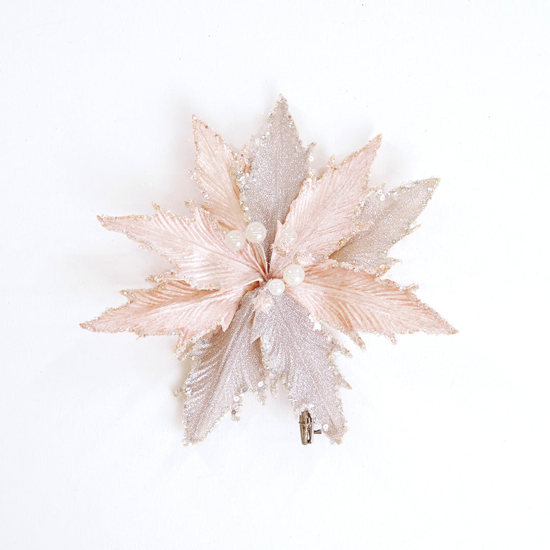 11" Pink Poinsettia Clip