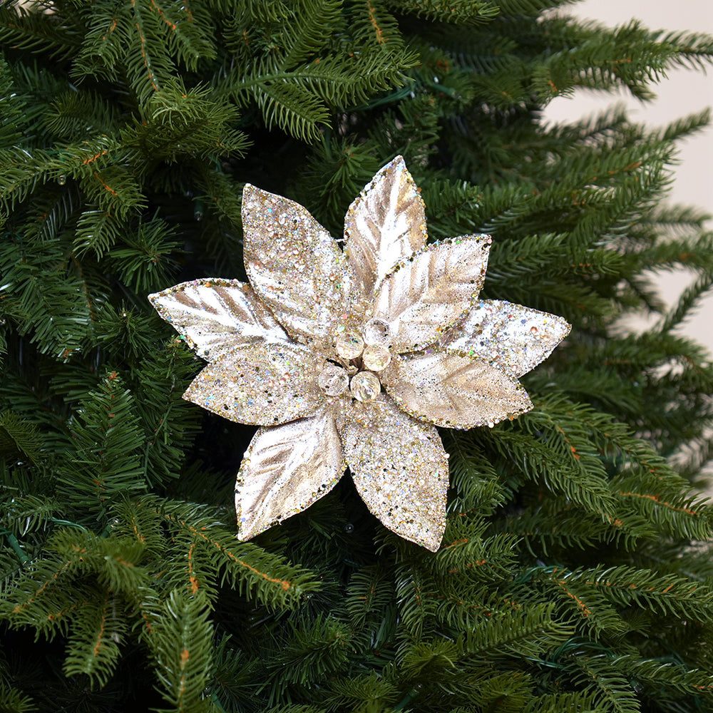 14" Platinum Poinsettia Stem