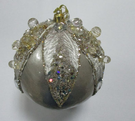 4" Platinum Beaded & Sequined Ornament