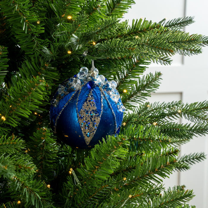 4" Blue Beaded & Sequined Ornament