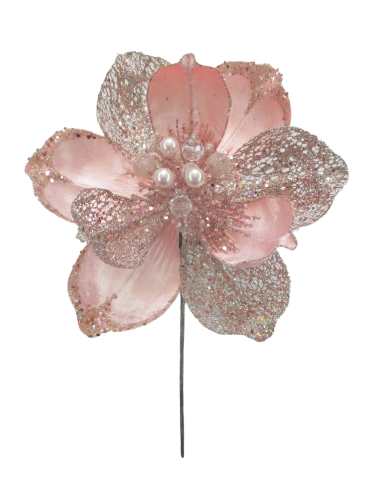 12" Glitter Velvet Magnolia Pick