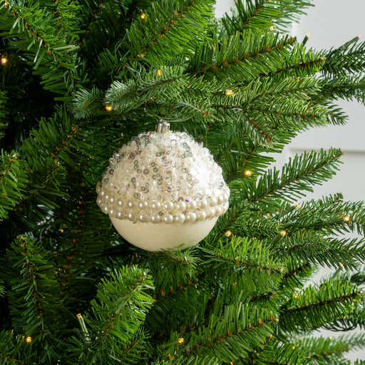 3" White Glitter Ball Ornament
