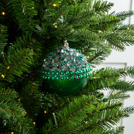 3" Green & Silver Glitter Ball Ornament