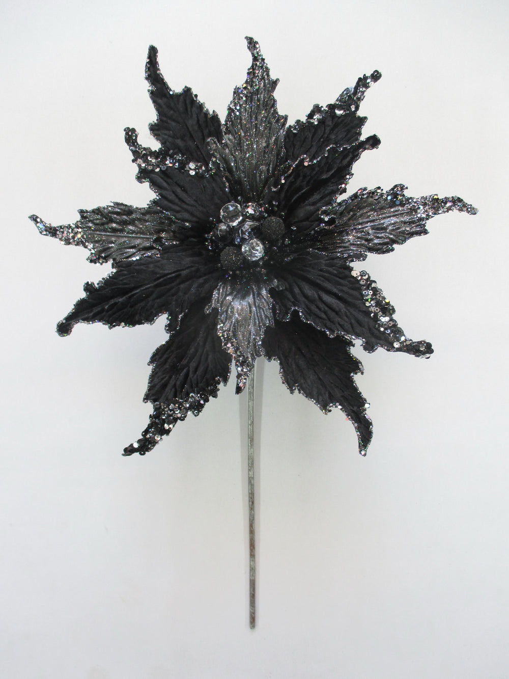 16" Velvet Glitter Poinsettia Stem