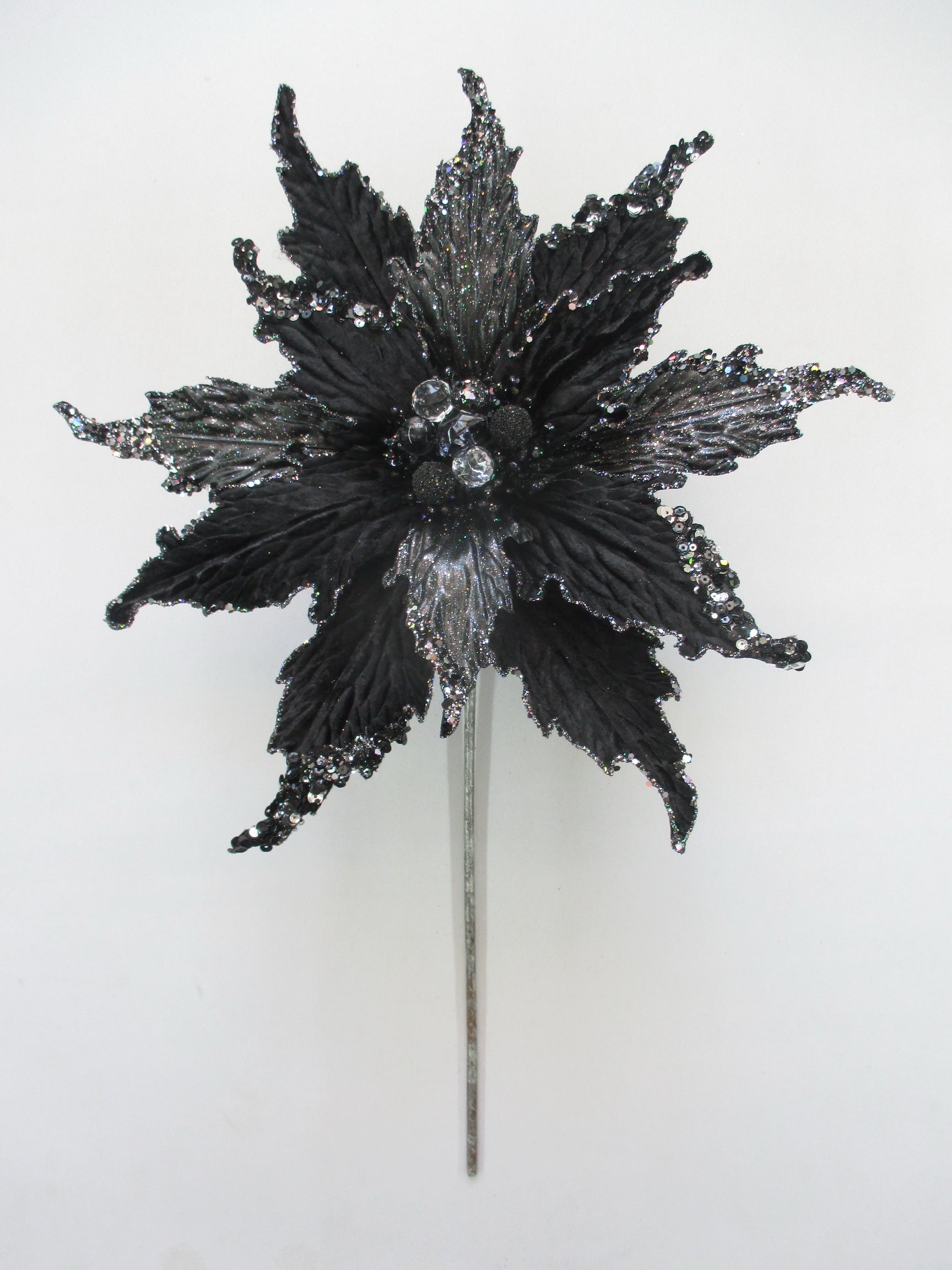 16" Velvet Glitter Poinsettia Stem