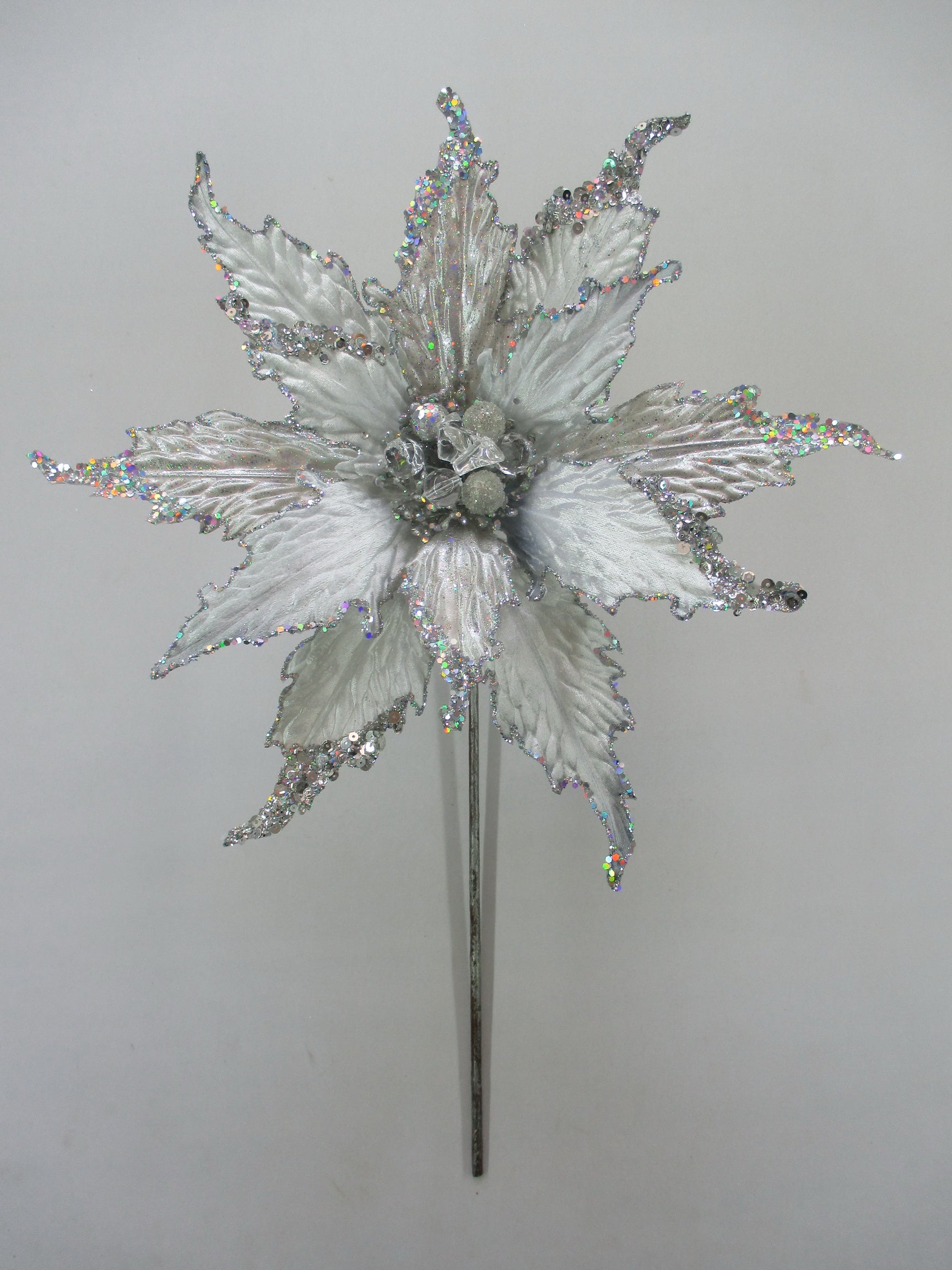 16" Velvet Glitter Poinsettia Stem