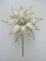 16" Velvet Glitter Poinsettia Stem