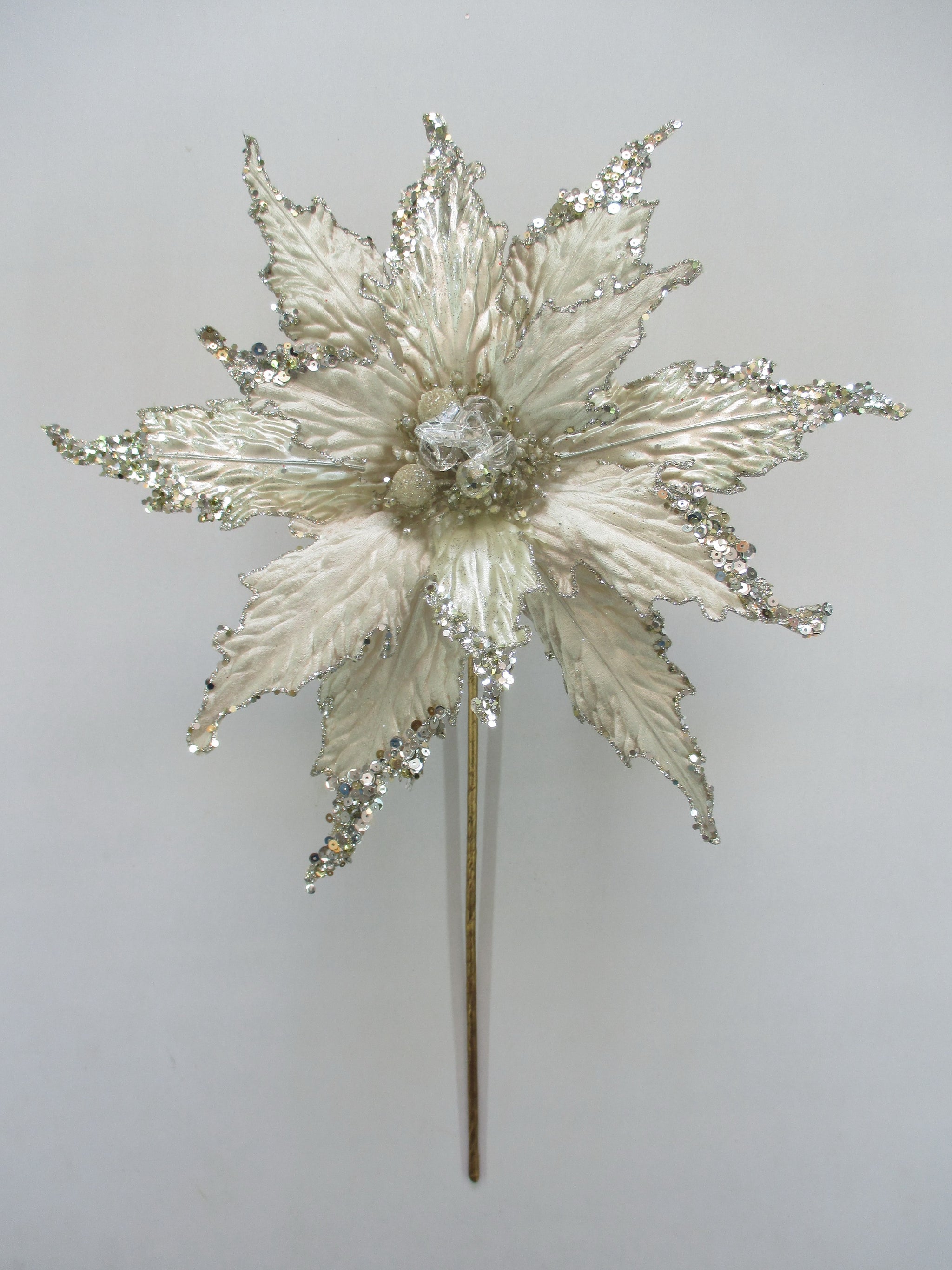 16" Velvet Glitter Poinsettia Stem