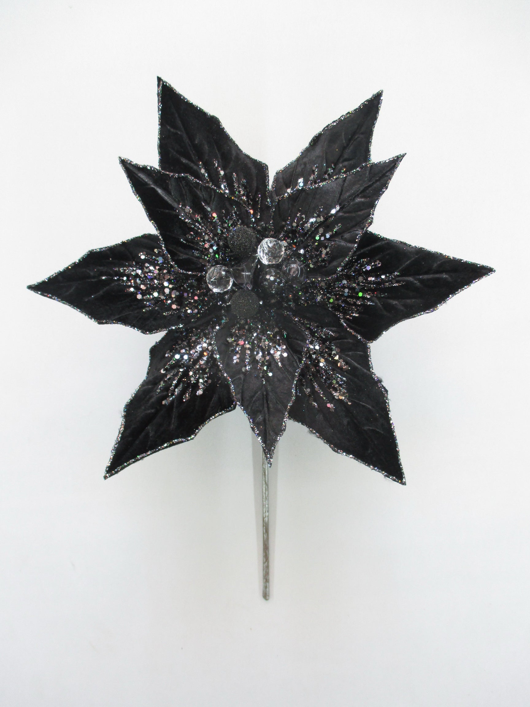 12" Glitter Poinsettia Pick