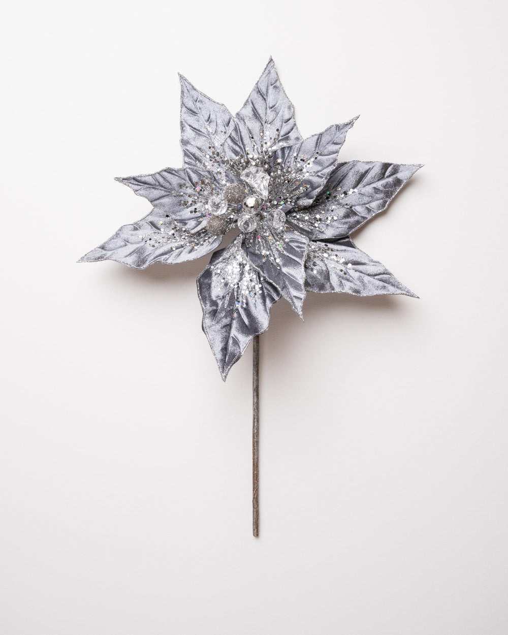 12" Glitter Poinsettia Pick