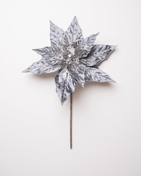 12" Glitter Poinsettia Pick