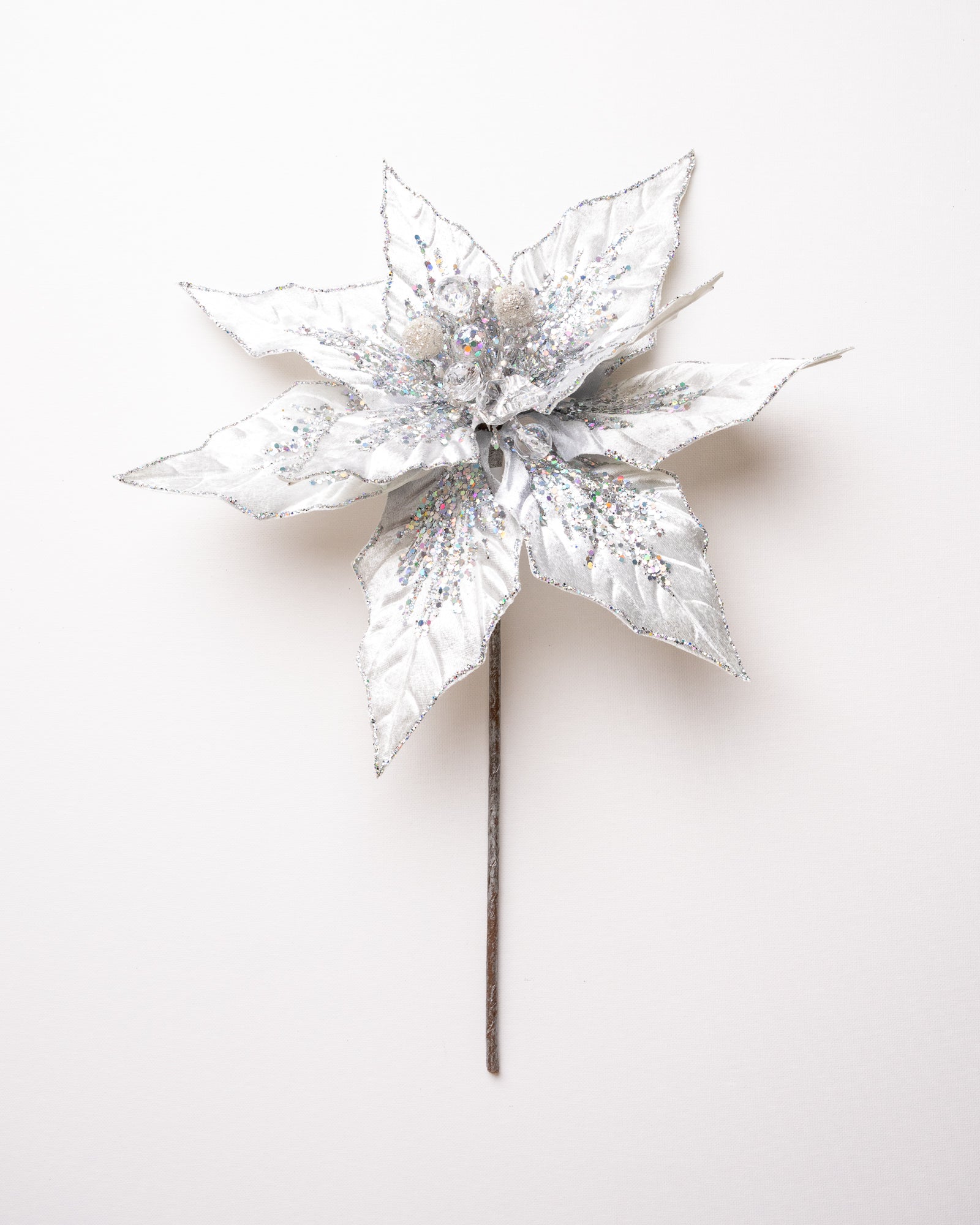 12" Glitter Poinsettia Pick