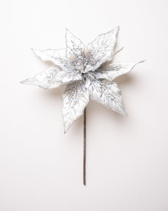 12" Glitter Poinsettia Pick