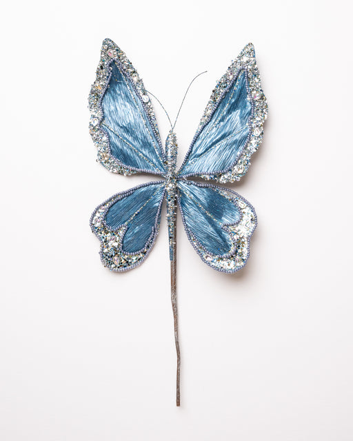 9" Blue Grey Diamond Glitter Butterfly