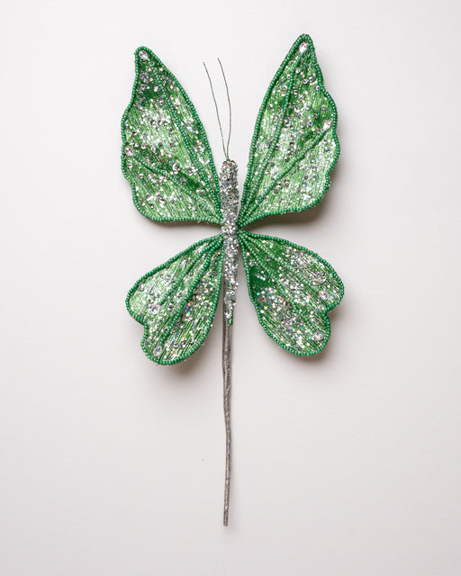 9" Green & Silver Diamond Butterfly Pick