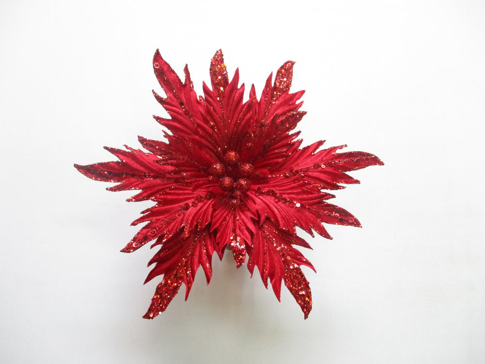 12" Glitter Poinsettia Clip