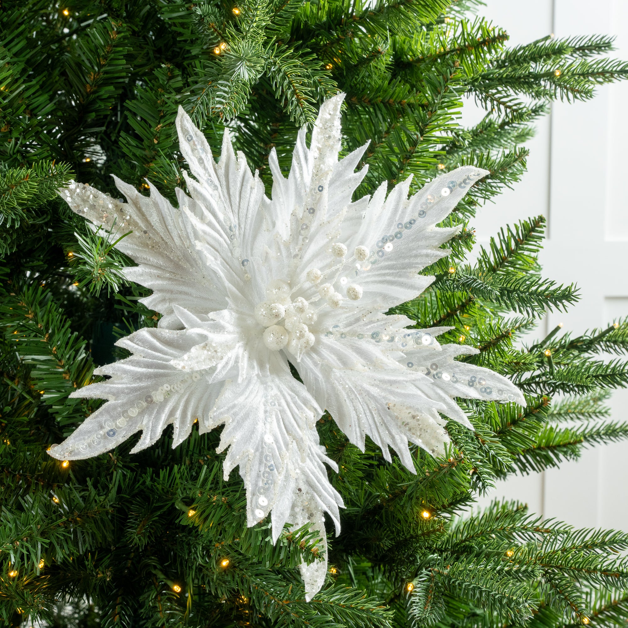 12" Glitter Poinsettia Clip