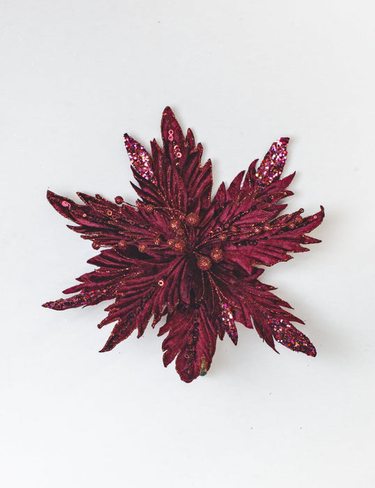 12" Glitter Poinsettia Clip