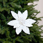 14" White Silver Poinsettia Stem