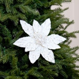 14" White Silver Poinsettia Stem