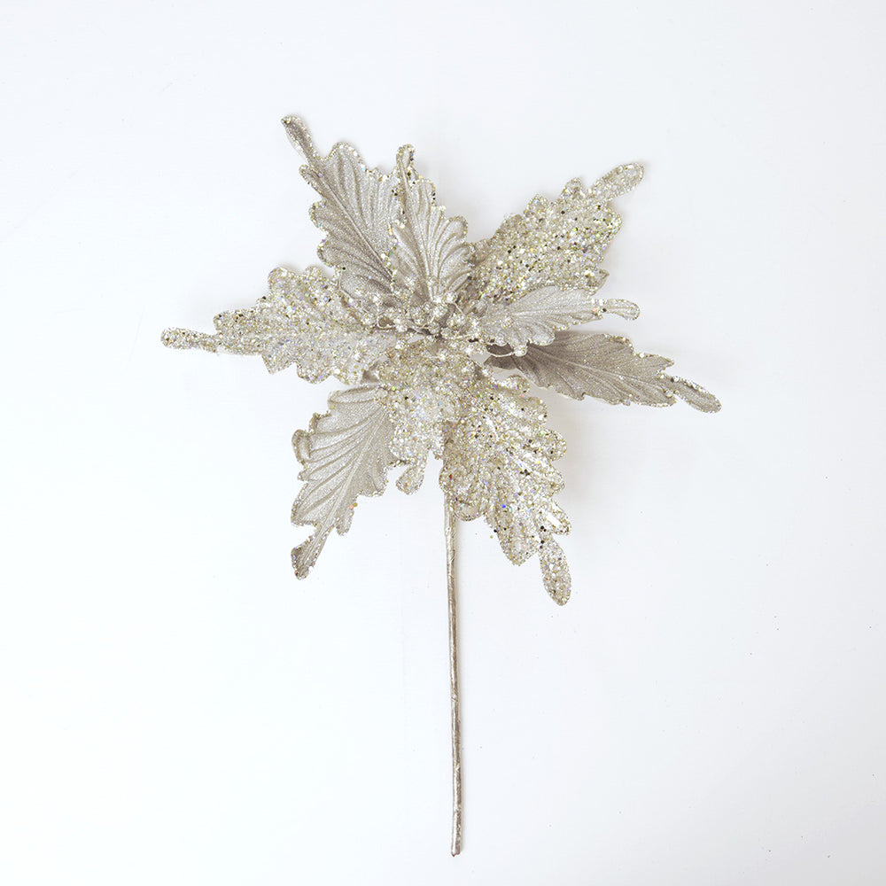 18" Platinum Poinsettia Clip