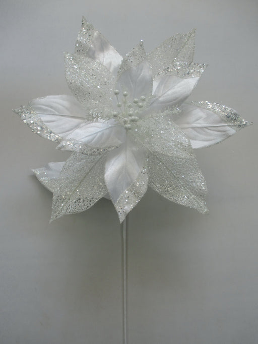 29" White Velvet Poinsettia Set Of 6