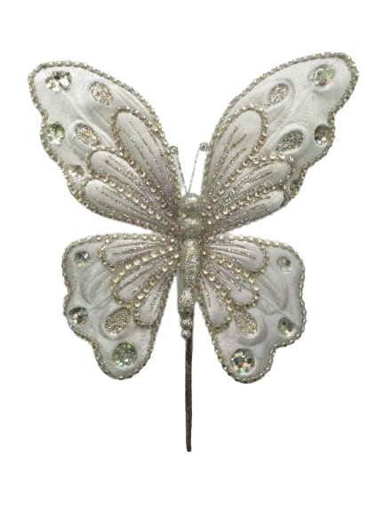 9" Platinum Glitter Butterfly Pick