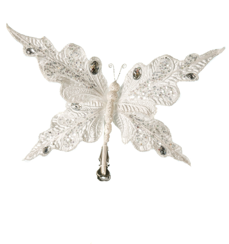 10" White Glitter Butterfly Clip