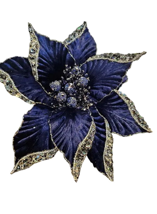 12" Navy Poinsettia Stem