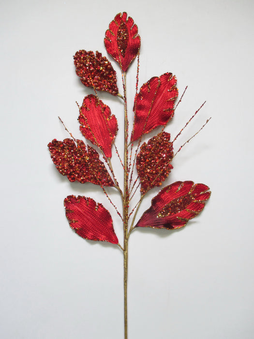 25" Red & Gold Sequin Leaf