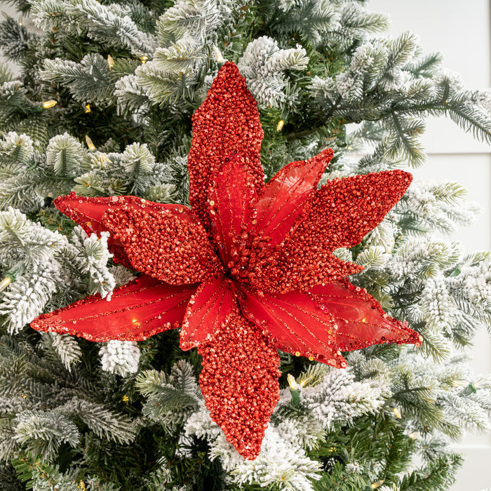 10" Red Poinsettia Cluster Pick