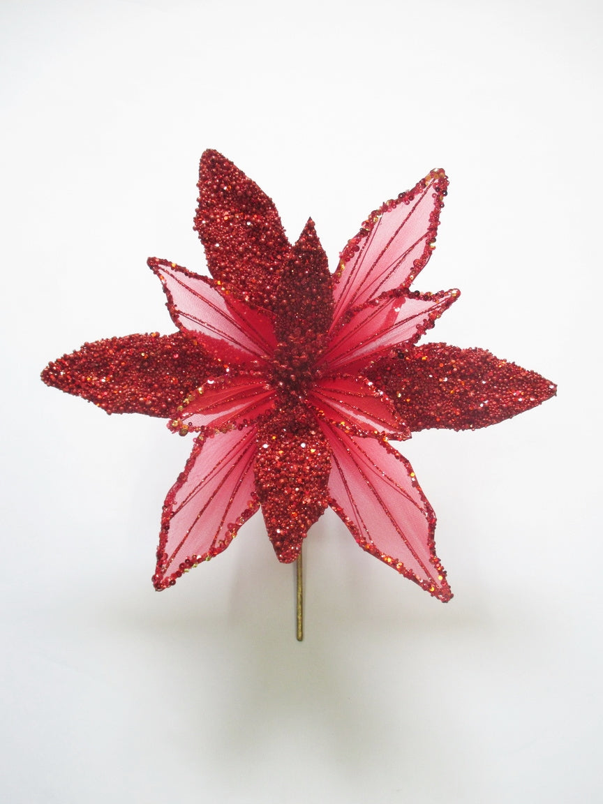10" Red Poinsettia Cluster Pick