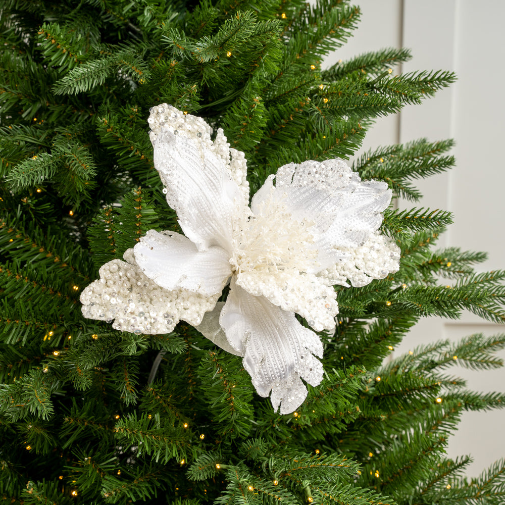 20" Pearl White Sequin Poinsettia