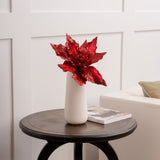 14" Red Glitter Poinsettia Pick