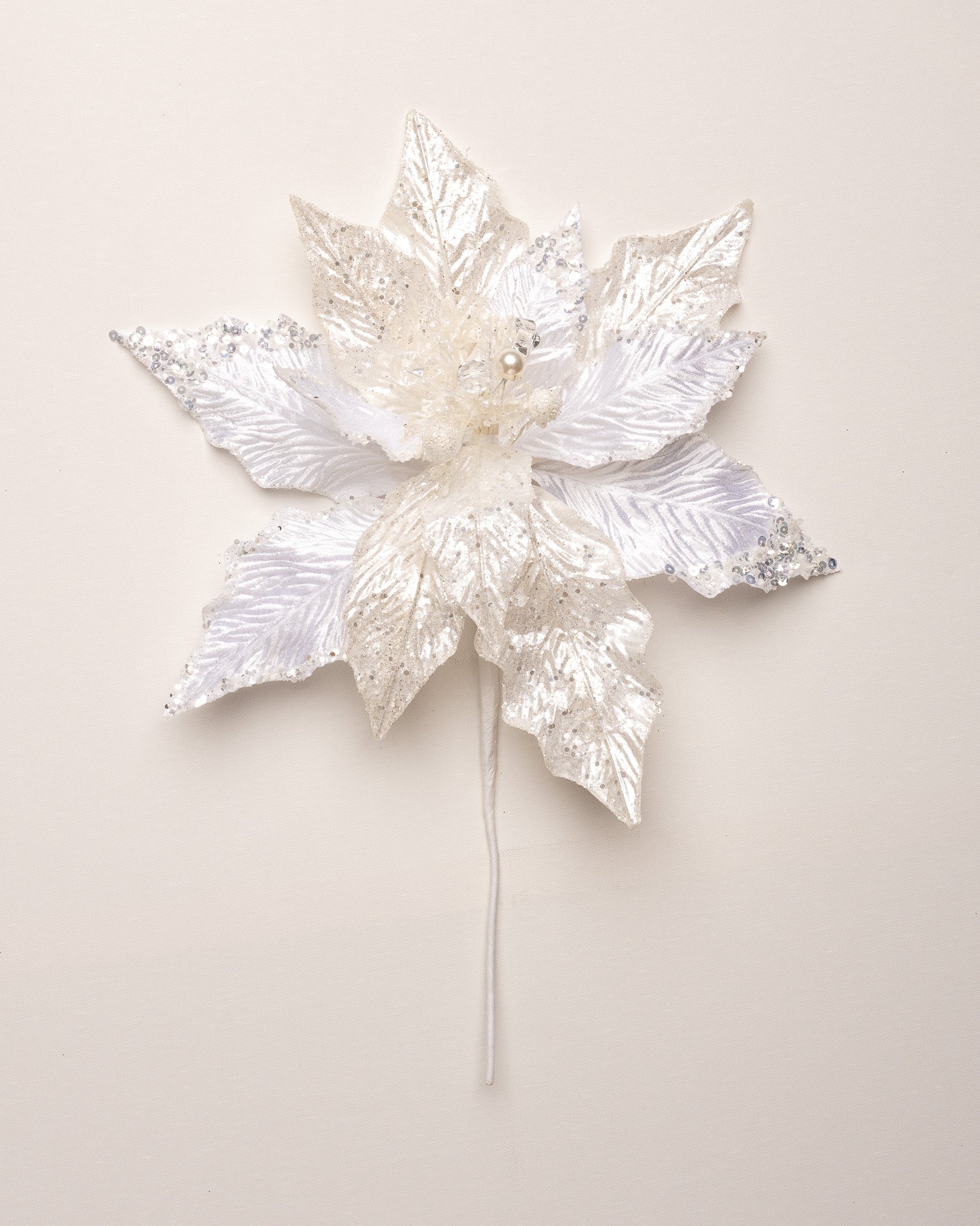 14" Red Glitter Poinsettia Pick