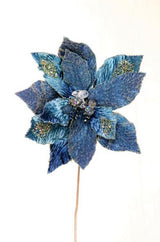 18" Blue & Grey Poinsettia Stem