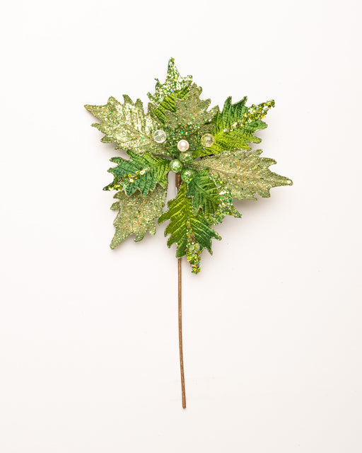 17" Green Sequin Poinsettia Stem