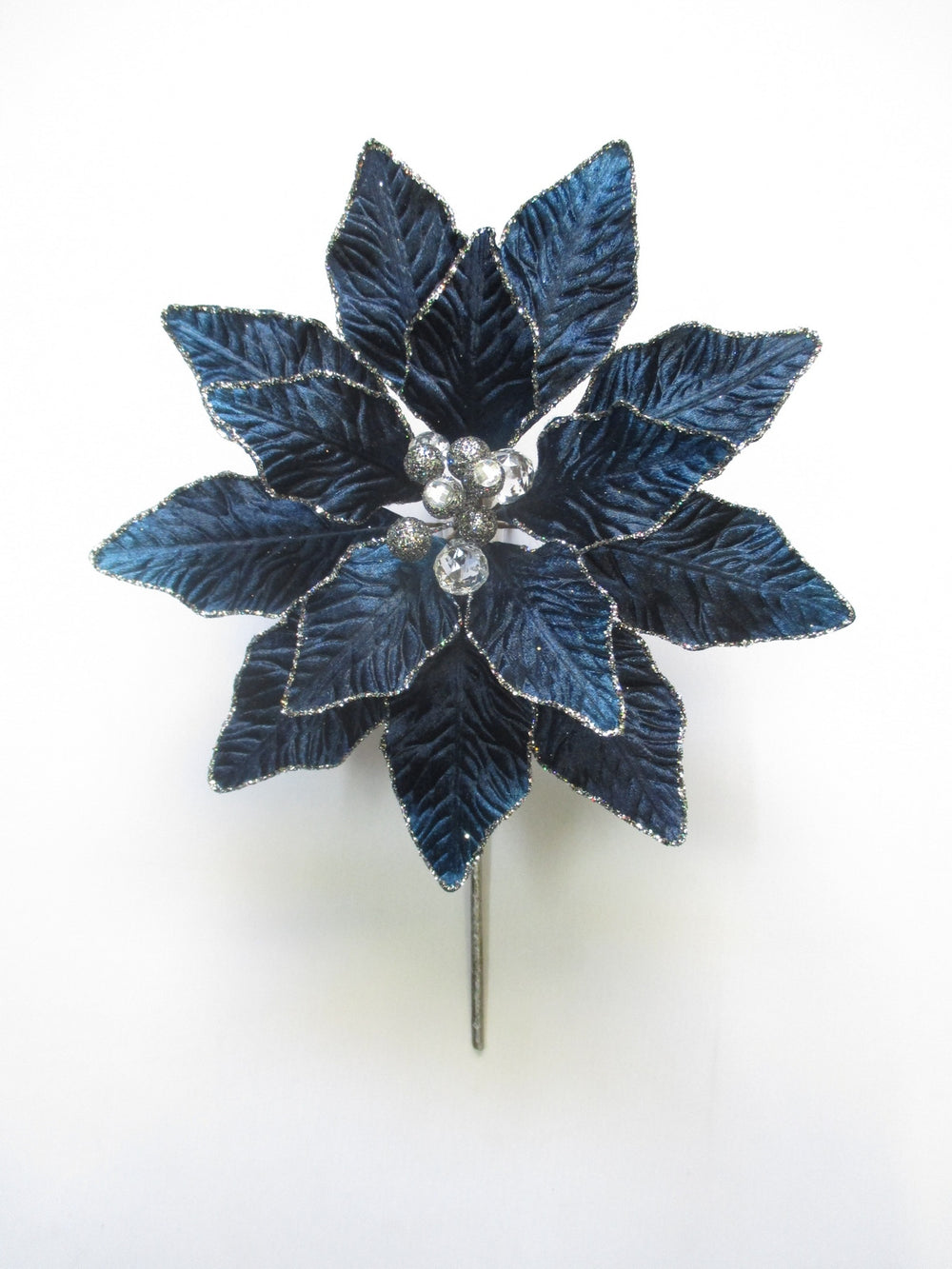 9" Midnight Blue Poinsettia Pick
