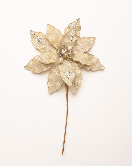 12" Glitter Poinsettia Pick