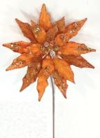 14" Orange Poinsettia Stem