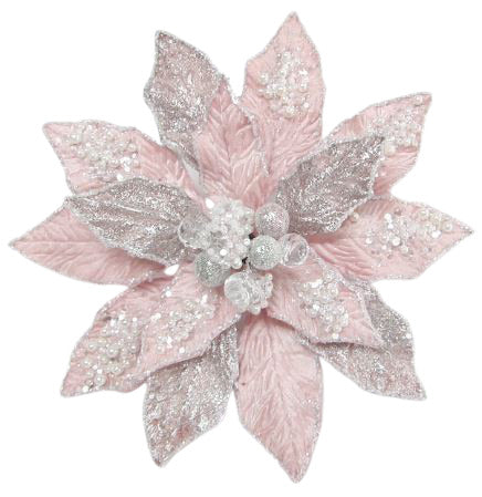 9" Soft Pink Poinsettia With Clip