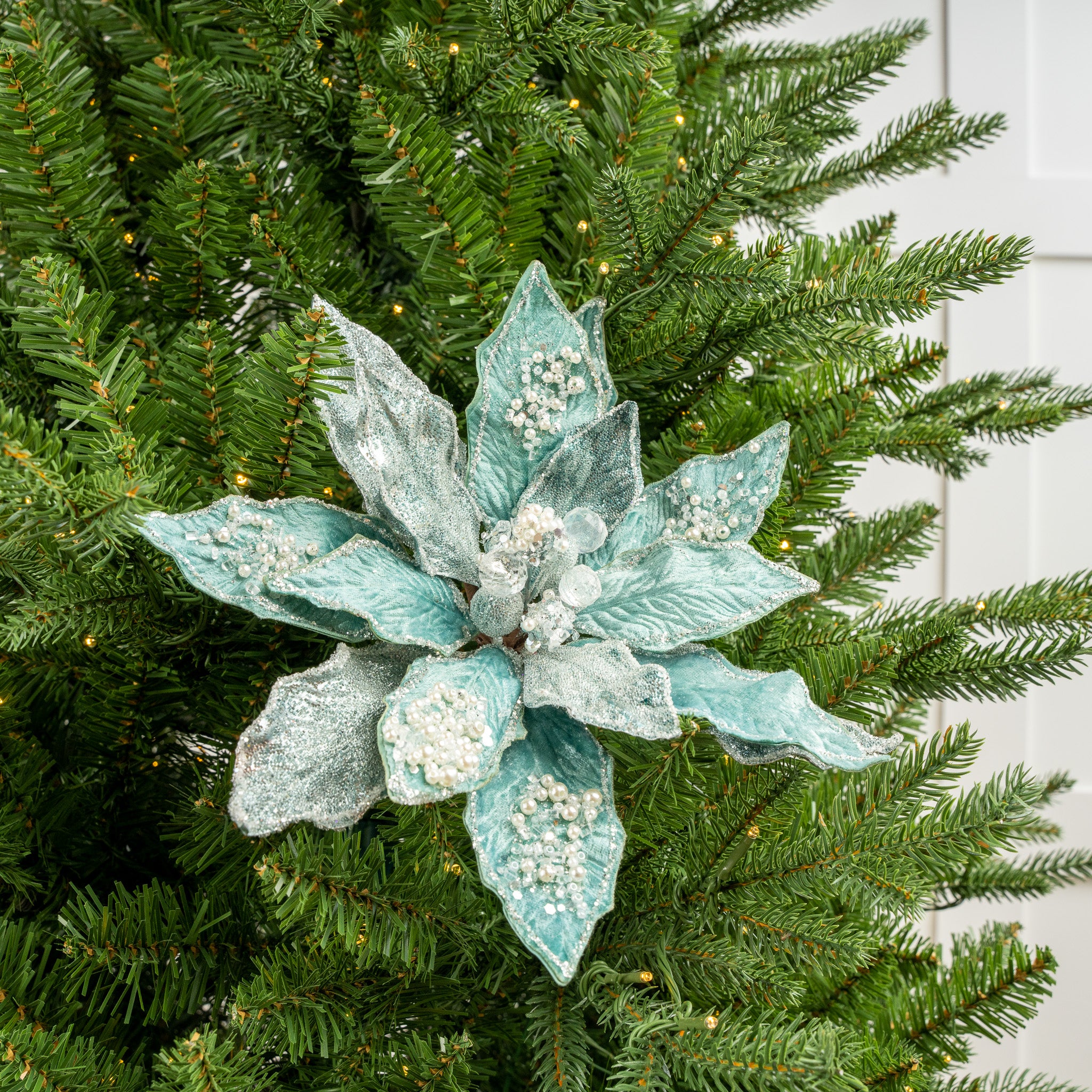 18" Poinsettia Stem With Leaves