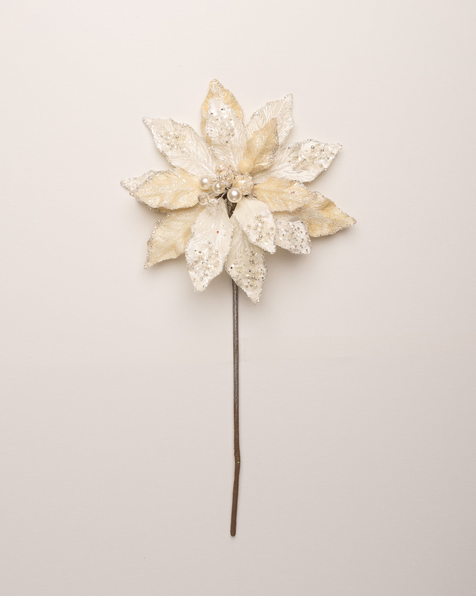 18" Poinsettia Stem With Leaves