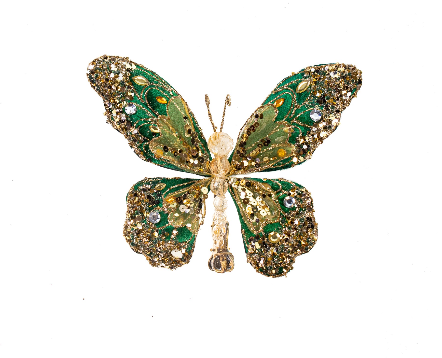 9" Emerald Gem Butterfly Clip