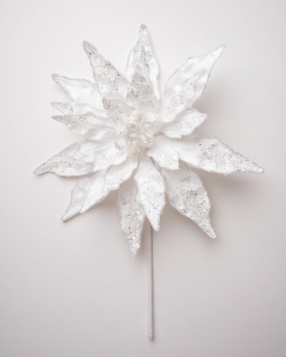 18" Icy White Poinsettia Stem