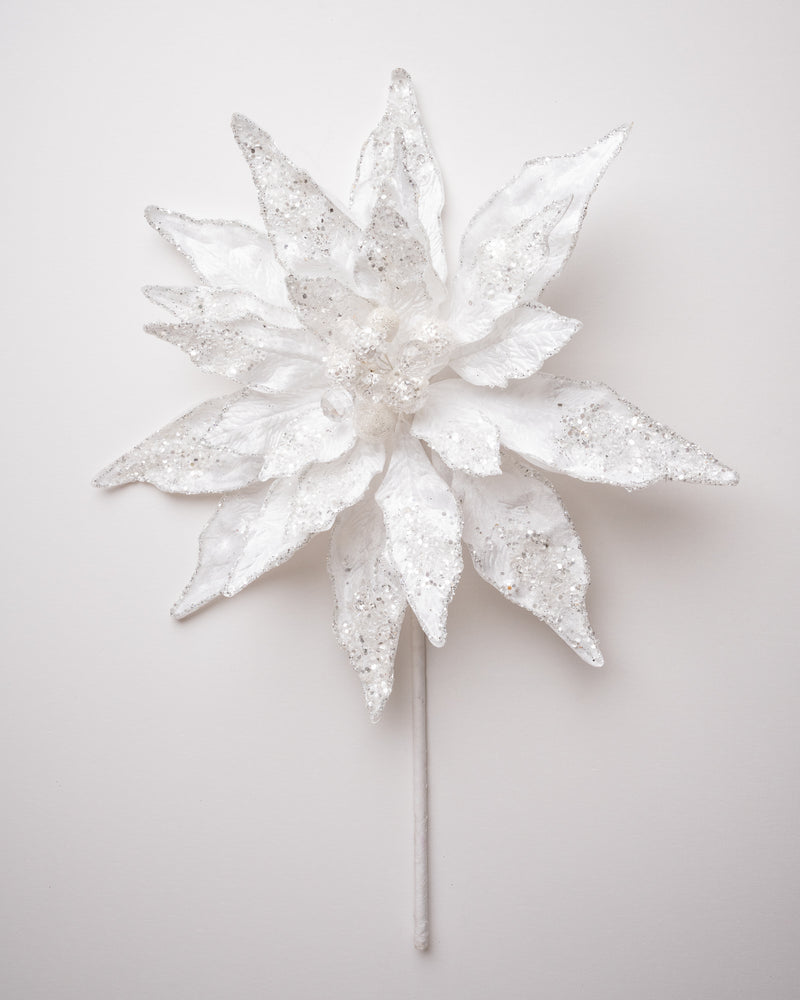 18" Icy White Poinsettia Stem