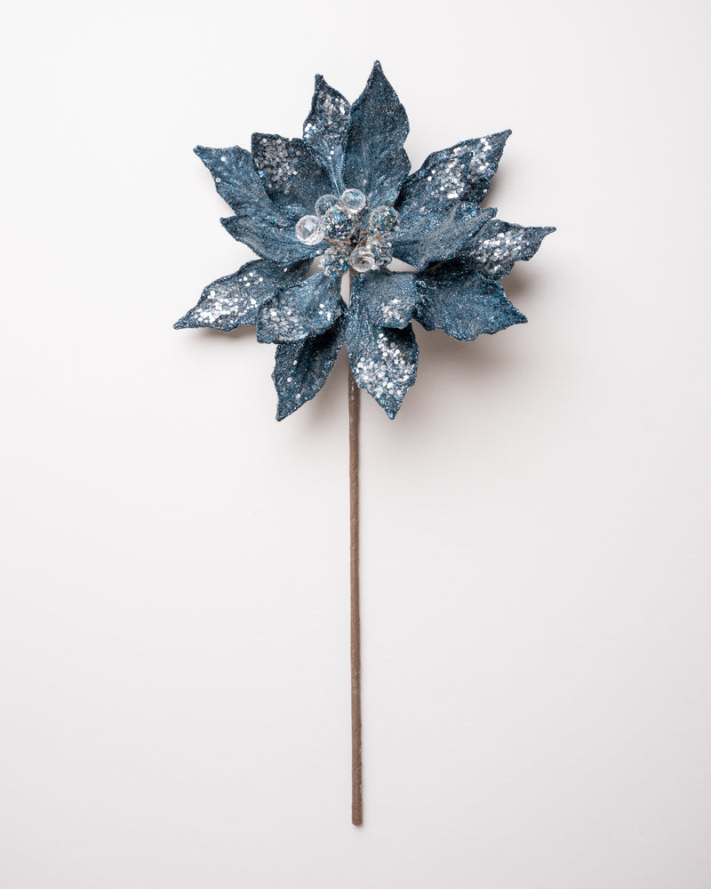 18" Steel Blue Poinsettia Stem