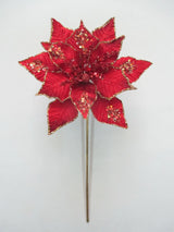 15" Velvet Poinsettia Pick