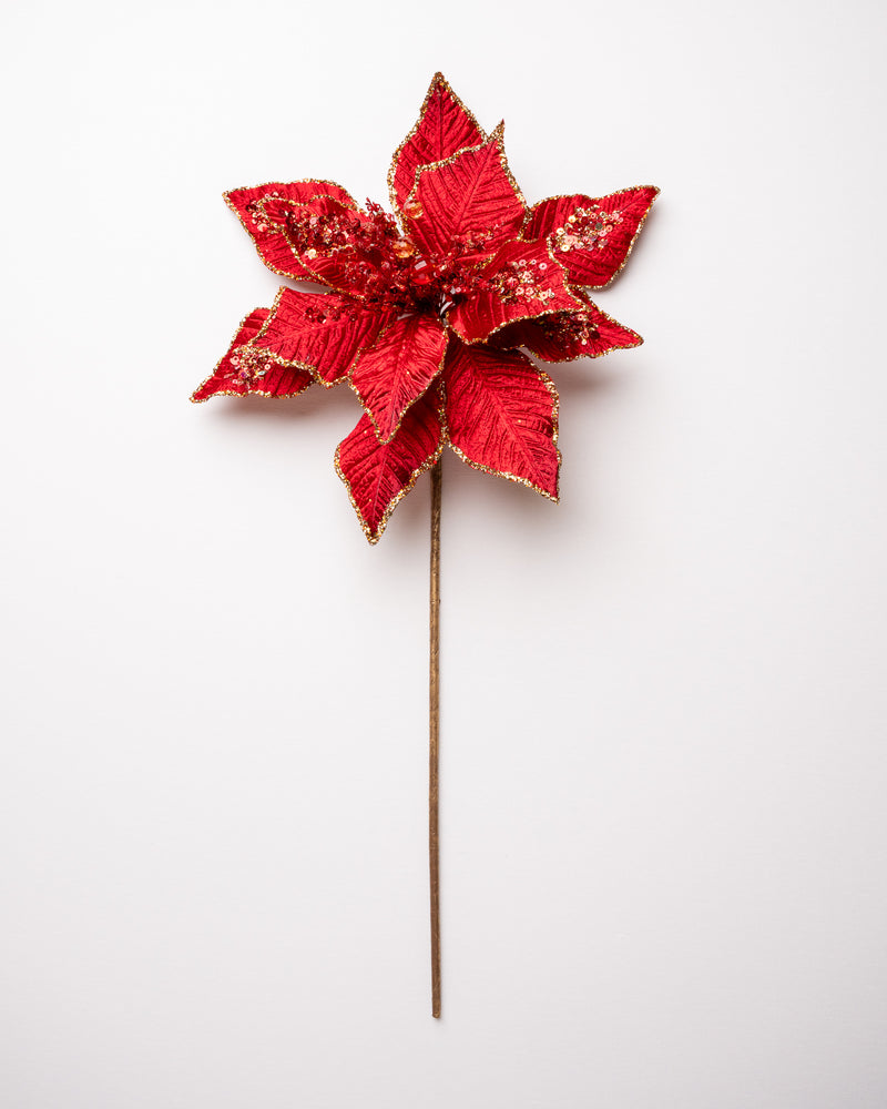 15" Velvet Poinsettia Pick