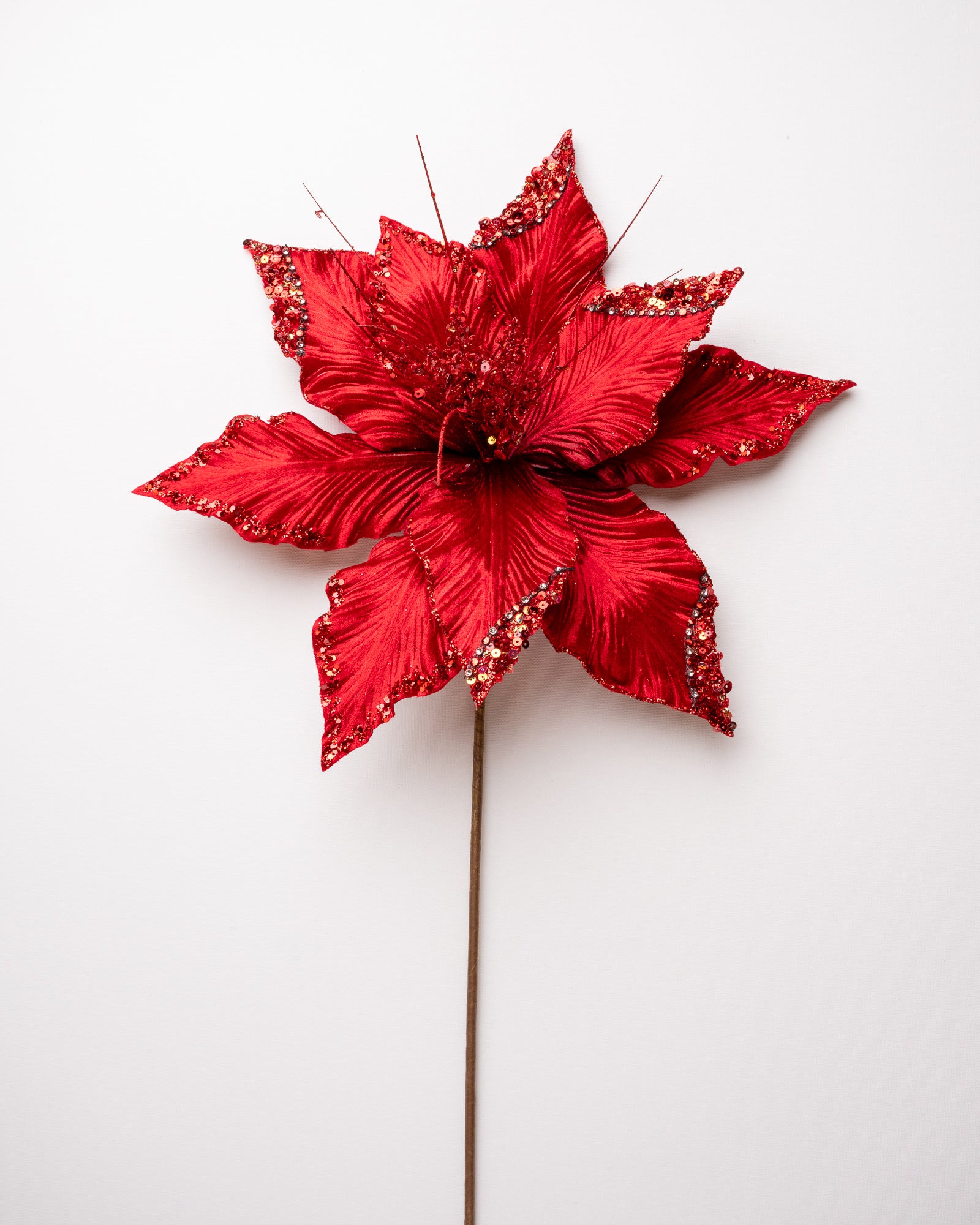 15" Velvet Poinsettia Stem